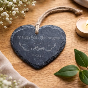 Personalised Memorial Slate Heart Ornament: Engraved Remembrance Gift