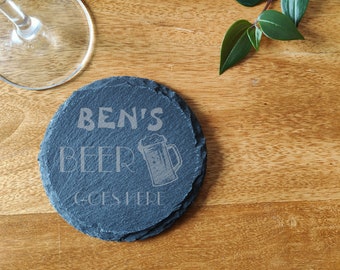 Personalised Beer Coaster: Laser Engraved Natural Slate Gift