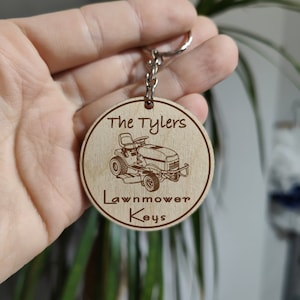 Personalised ride on lawnmower Keyring Gift Laser Engraved with Name Ideal birthday present or stocking filler Gift