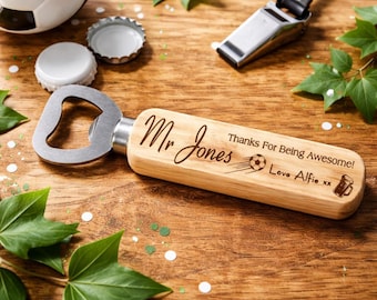 Personalised Football Gift Bottle Opener for Football Coach Teacher Thank you