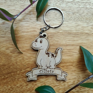 Personalised Cute Dinosaur Animal Keyring or School Bag Tag Laser Engraved Gift With Name, Ideal for Christmas, Birthday Back to School