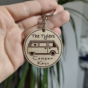 Personalised Cute Camper Van Keyring Laser Engraved with Name Ideal birthday present or stocking filler Gift