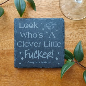 Funny Exam Congratulations Gift: Personalised Laser Engraved Slate Coaster