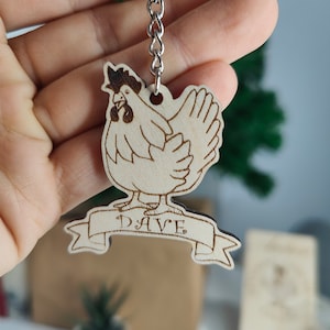 Porte-clés personnalisé poulet ou étiquette de sac d'école, cadeau gravé au laser avec nom, idéal pour Noël, anniversaire de retour à l'école
