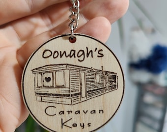 Personalised Static Caravan Keyring Gift Laser Engraved with Name Ideal birthday present or stocking filler