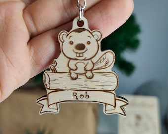 Personalised Cute Beaver Animal Keyring or School Bag Tag Laser Engraved Gift With Name, Ideal for Christmas, Birthday Back to School
