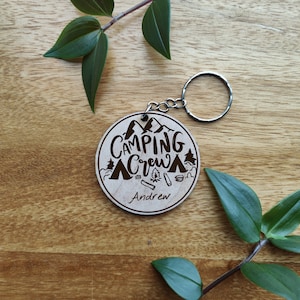 Personalised Cute Camping Crew Keyring Laser Engraved with Name Ideal birthday present or stocking filler Gift
