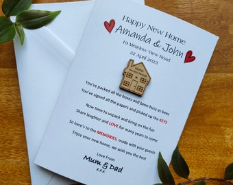 Personalised Congratulations on Your New Home Poem Gift Card with Cute House Pocket Keepsake for Housewarming friends and family