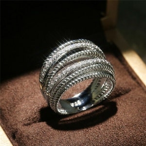 925 Sterling Silver Stacked, Layered, Chunky Twist Wrap Statement Ring