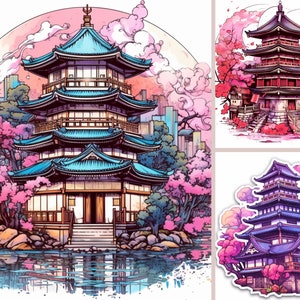 Serene Sakura - Digitale download Japanse stijl House Art clip Wallpaper Geanimeerde rustige Japanse House Art clip Wallpaper