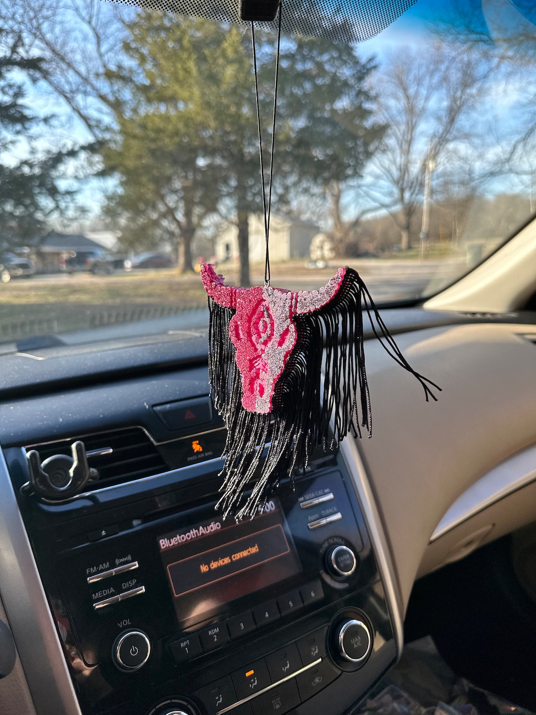 Girly Car Air Freshener Bullskull With Fringe Decorations Etsy Canada