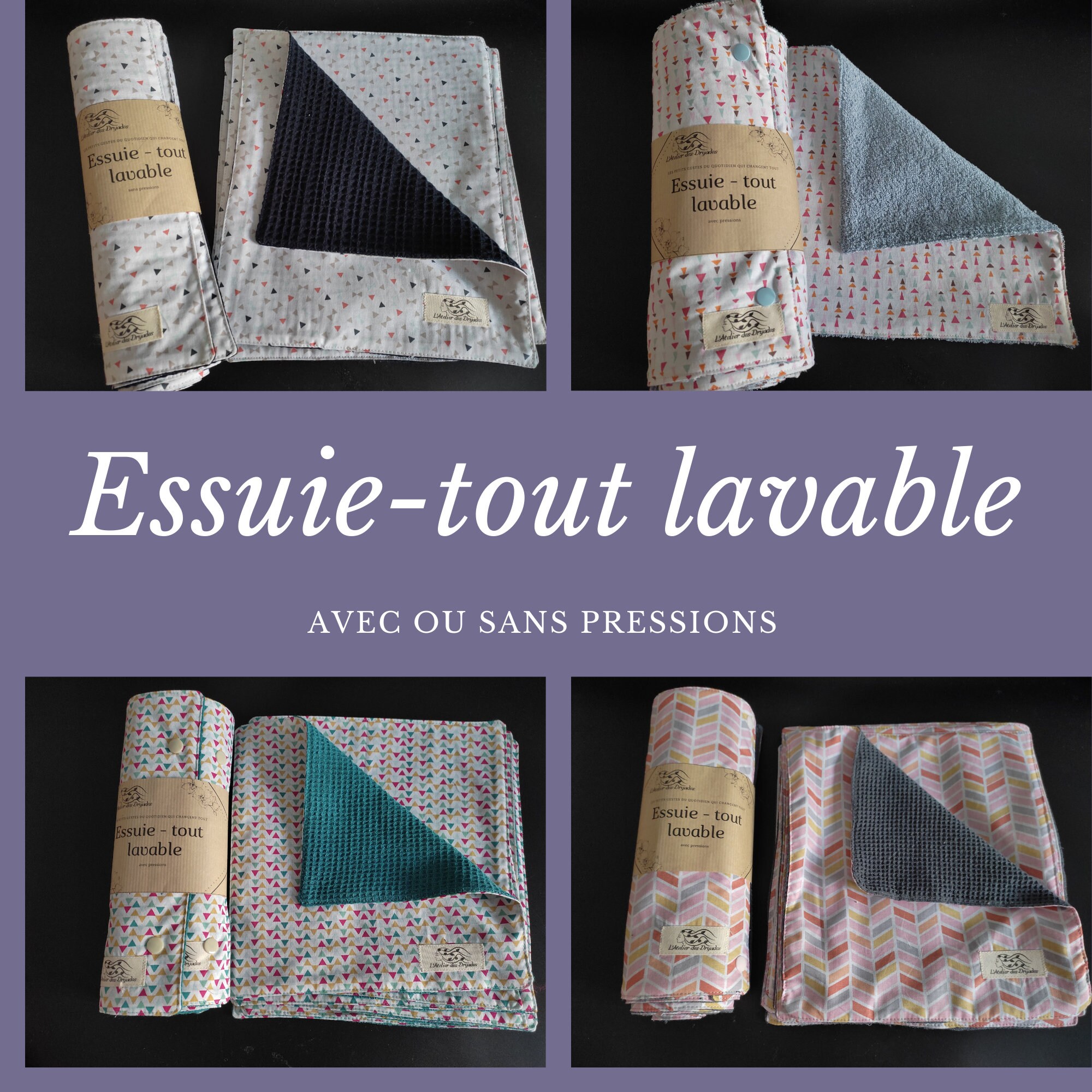 Essuie-Tout Lavable - Lot de 6 avec ou Sans Pressions