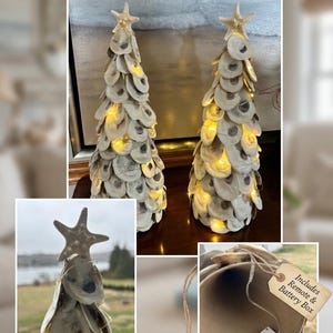 Árbol de ostras costero / Decoración navideña náutica iluminada