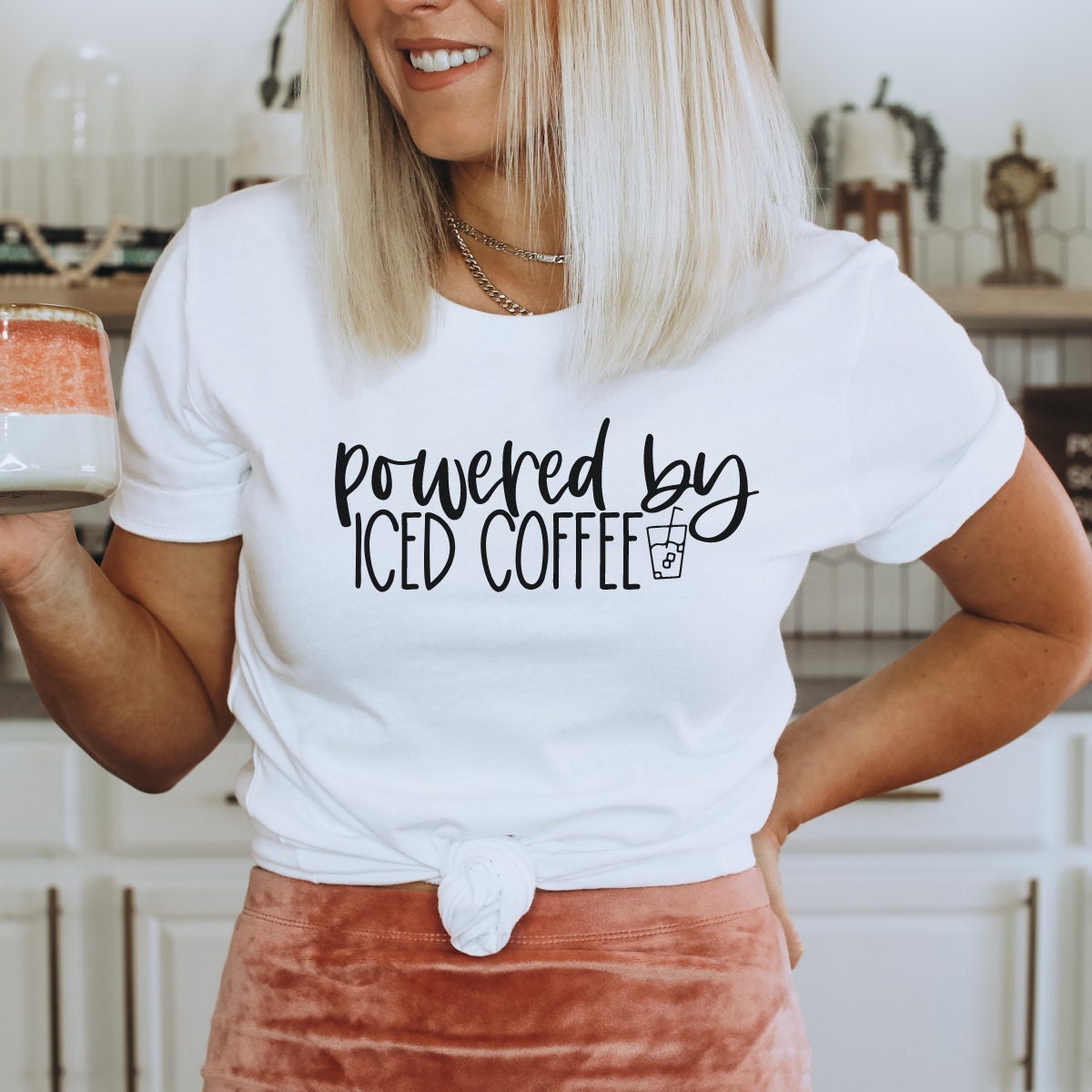 Powered by Iced Coffee Shirt Coffee Shirt Iced Coffee | Etsy