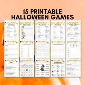 Halloween Games, Printable Party Games Bundle Office Party Family Party Games Halloween Movie Trivia Candy Match Scary Movie Games