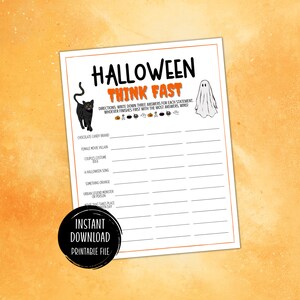 Halloween Games Think Fast Printable Halloween Game Download Halloween Party Game Night for Kids Teens Adults Halloween Trivia instant