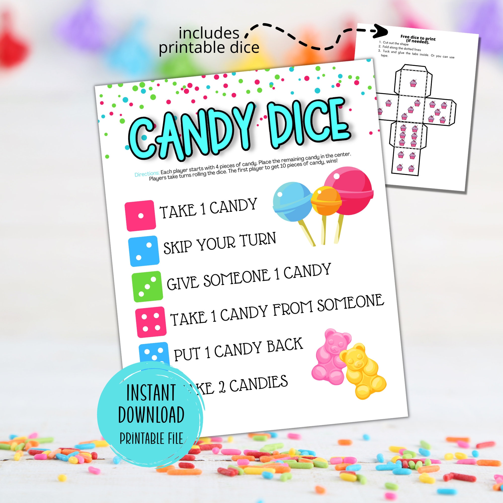 Candy Dice Game Birthday Party Games for Kids Kids Games Fun Activity Candy Game Birthday Games Classroom Party Games Office