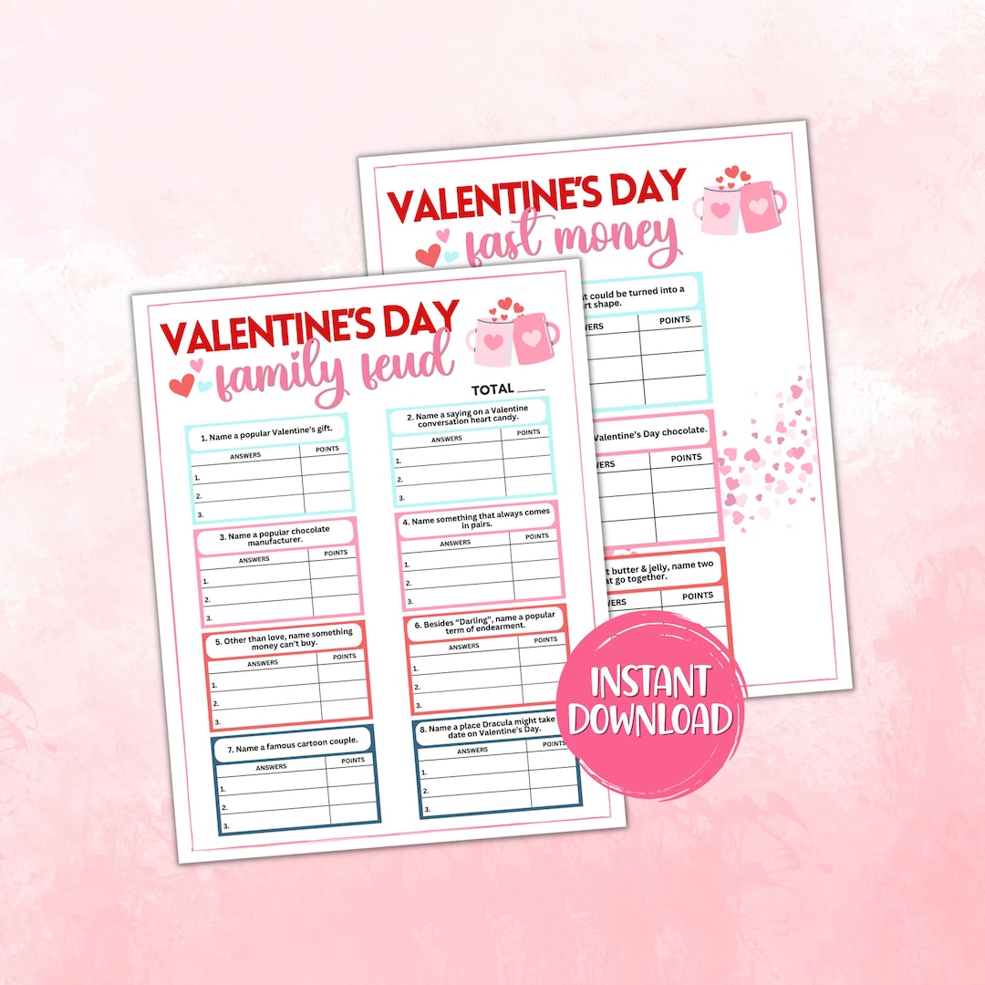 Valentine s Day Family Feud Printable Game Valentine Party Games Galentine s Day Printable
