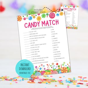 Snoepmatchspel | Snoep slogan afdrukbaar spel | Spel voor kinderen en volwassenen | Plezier in de klas | Kantoorfeest | Verjaardag Candyland | Ouderdag