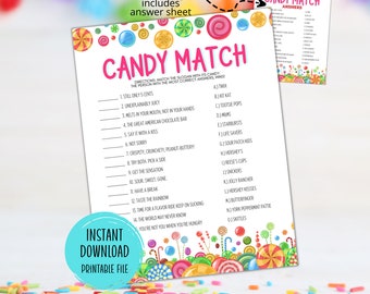 Juego Candy Match / Juego imprimible Candy Slogan / Juego para niños y adultos / Diversión en el aula / Fiesta en la oficina / Cumpleaños Candyland / Día de los padres