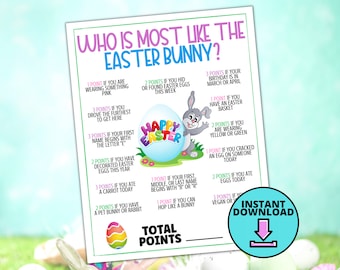 Easter Games | Easter Most Like a Bunny Game | Instant Download | Easter Game for Kids & Adults | Most Like a Rabbit Game | Office Games