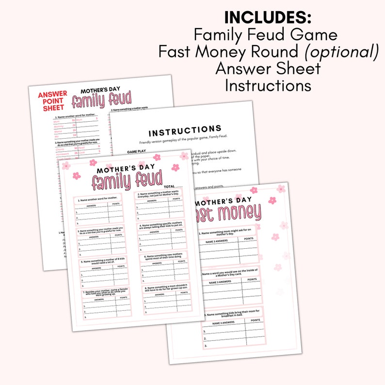 Mothers Day Family Feud Game Printable Family Feud Printable Quiz Game