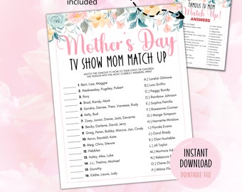 Juegos del Día de las Madres Imprimibles Nombra a la famosa mamá de la televisión Juego de descarga instantánea Regalo del Día de las Madres para mamá Juegos de cartas para niños adultos Oficina de la Iglesia
