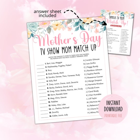 Mothers Day Games Printables Name the Famous TV Mom Instant Download Game Mothers Day Gift for Mom Card Games for Kids Adults Church Office