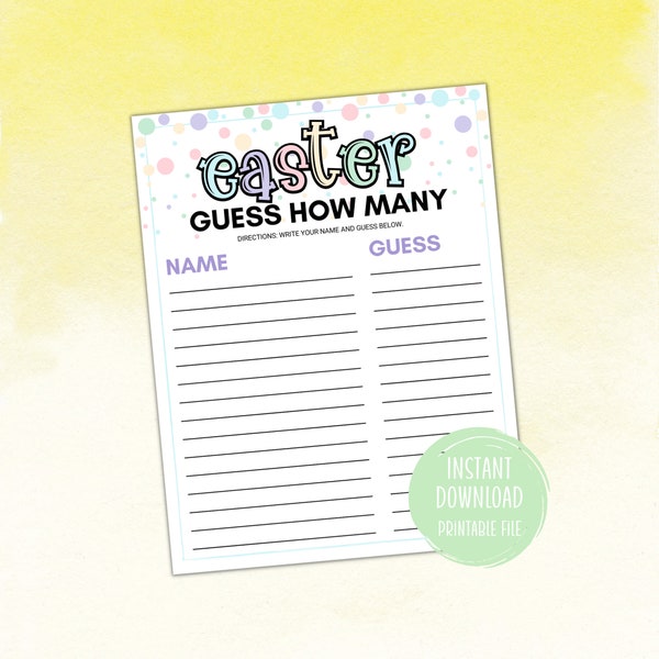 Easter Guess How Many Jelly Beans in the Jar Print Sheet How Many Game Guess the Amount Printable Easter Activity Party Sheet Guessing Game