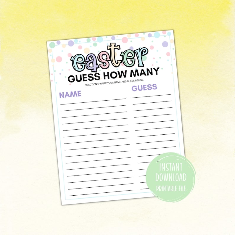 Easter Guess How Many Jelly Beans in the Jar Print Sheet How Many Game