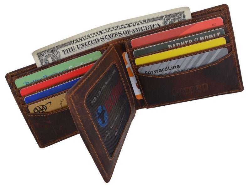 RFID Blocking Brown Vintage Leather Men's Bifold Center Flap Wallet - Etsy