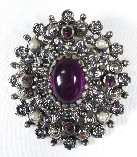 Vintage Sarah Coventry Purple/Pearl Jeweled Penda… - image 1