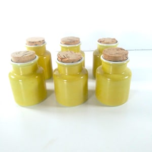 Vintage Ceramic Spice Storage Jars Cork Tops 6 Piece Lot Kitchen Home Accents