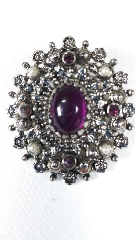 Vintage Sarah Coventry Purple/Pearl Jeweled Penda… - image 2