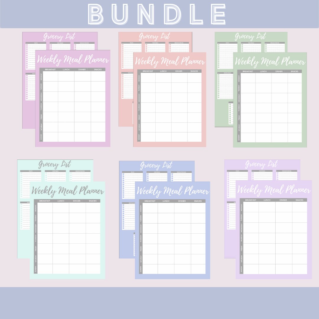 BUNDLE - Grocery List Template + Weekly Meal Planner - Etsy