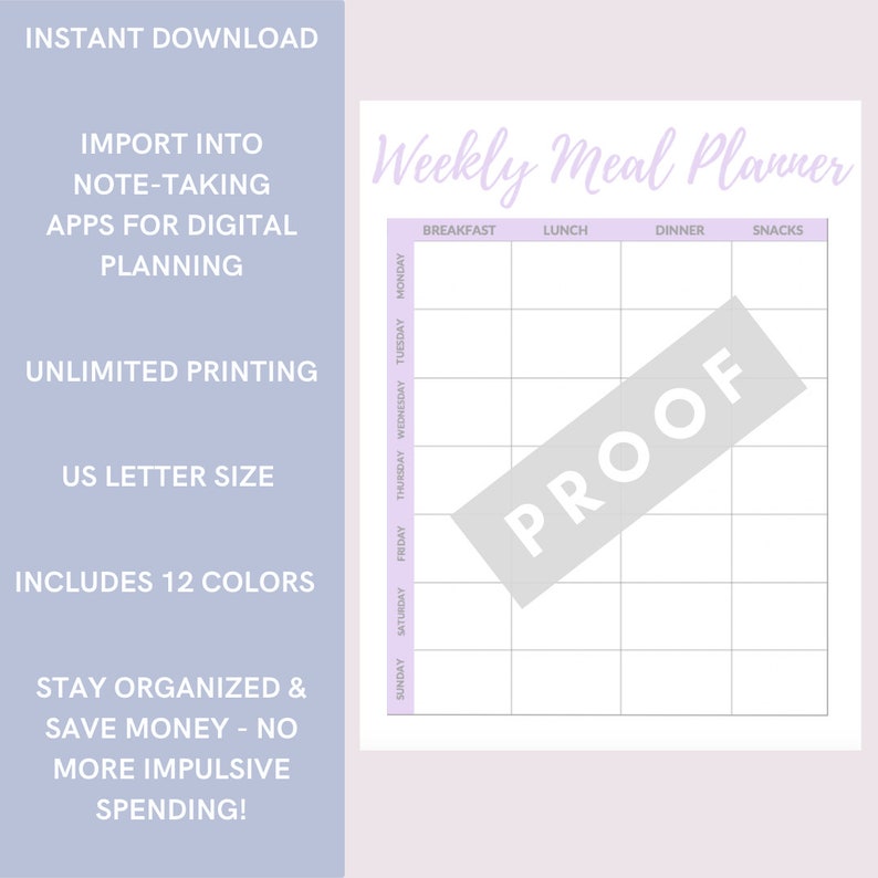 Weekly Meal Planner - Instant Download + Printable Planning - Etsy