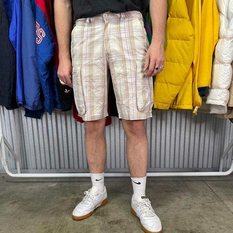 Nike Cargo Summer Checkered Y2K Sports Shorts Cream / Pink - Etsy