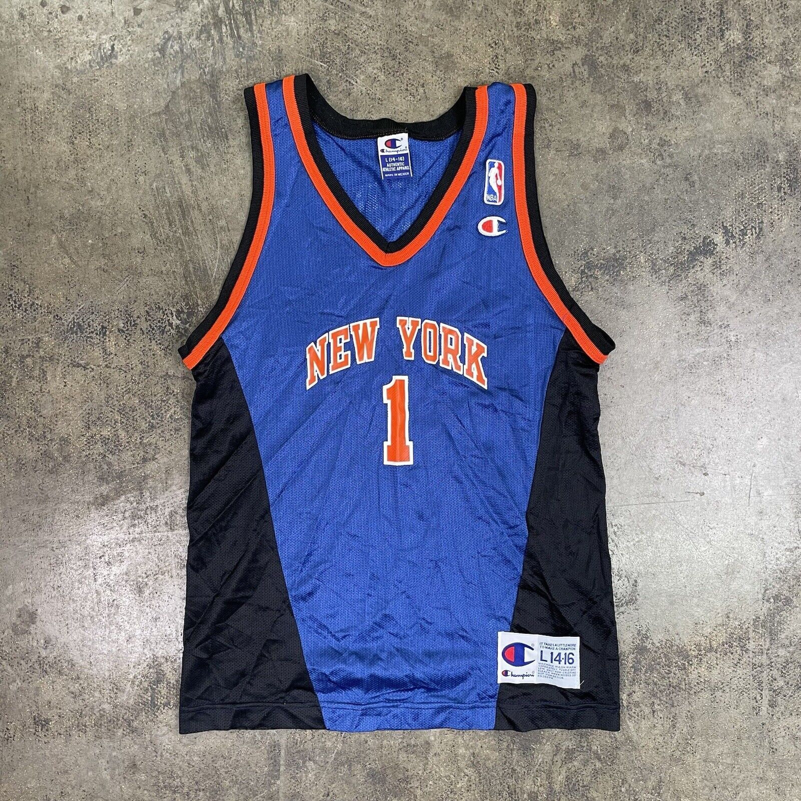 90's Allan Houston New York Knicks Champion Blue NBA Jersey Size 44 Large –  Rare VNTG