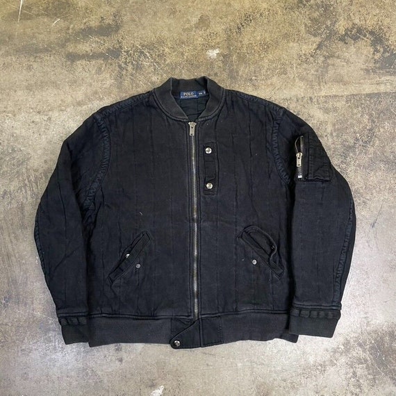 Ralph Lauren Bomber Jacket 90s Vintage MA1 Coat Black Mens - Etsy