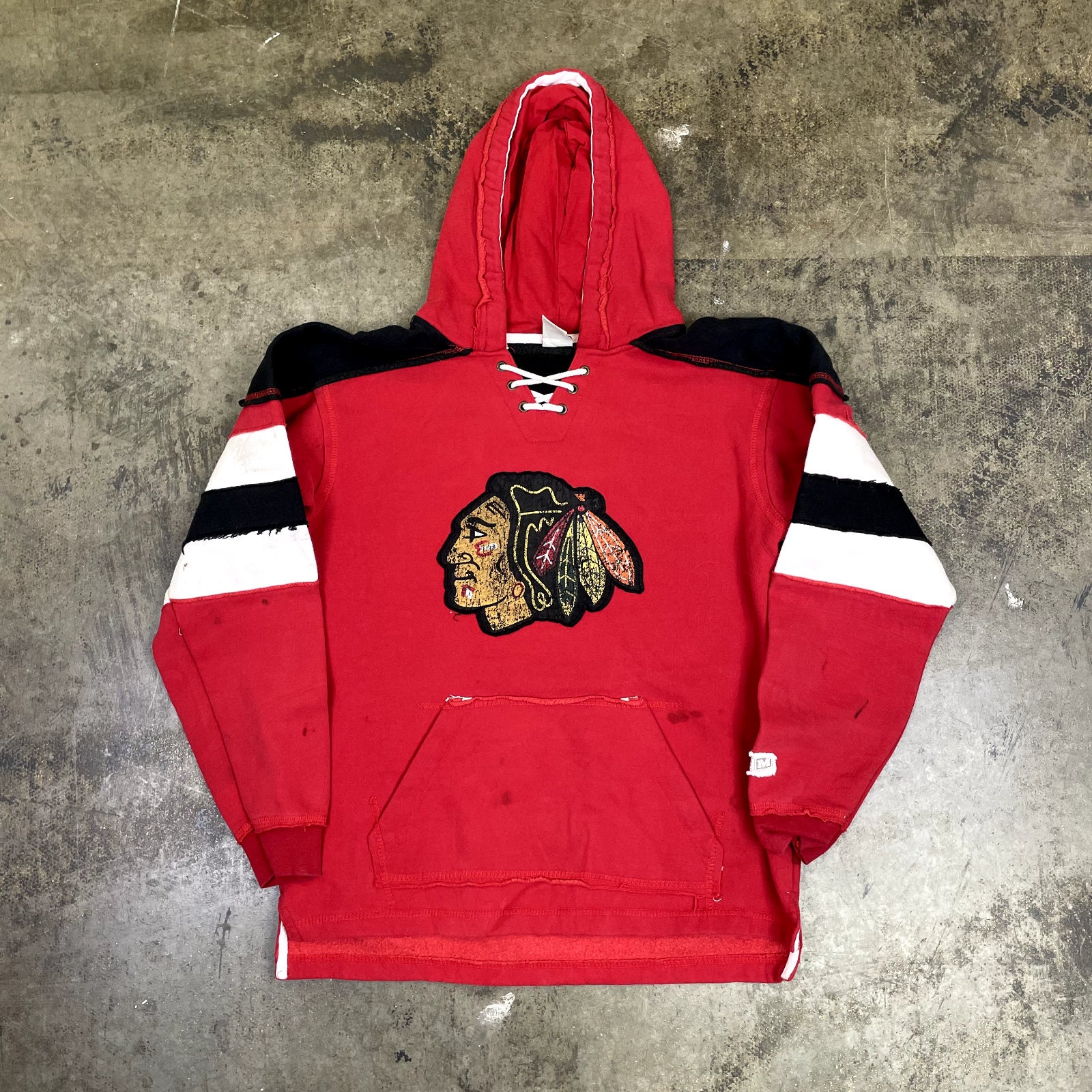 New NHL Chicago Blackhawks old time jersey style mid weight cotton hoodie  men L