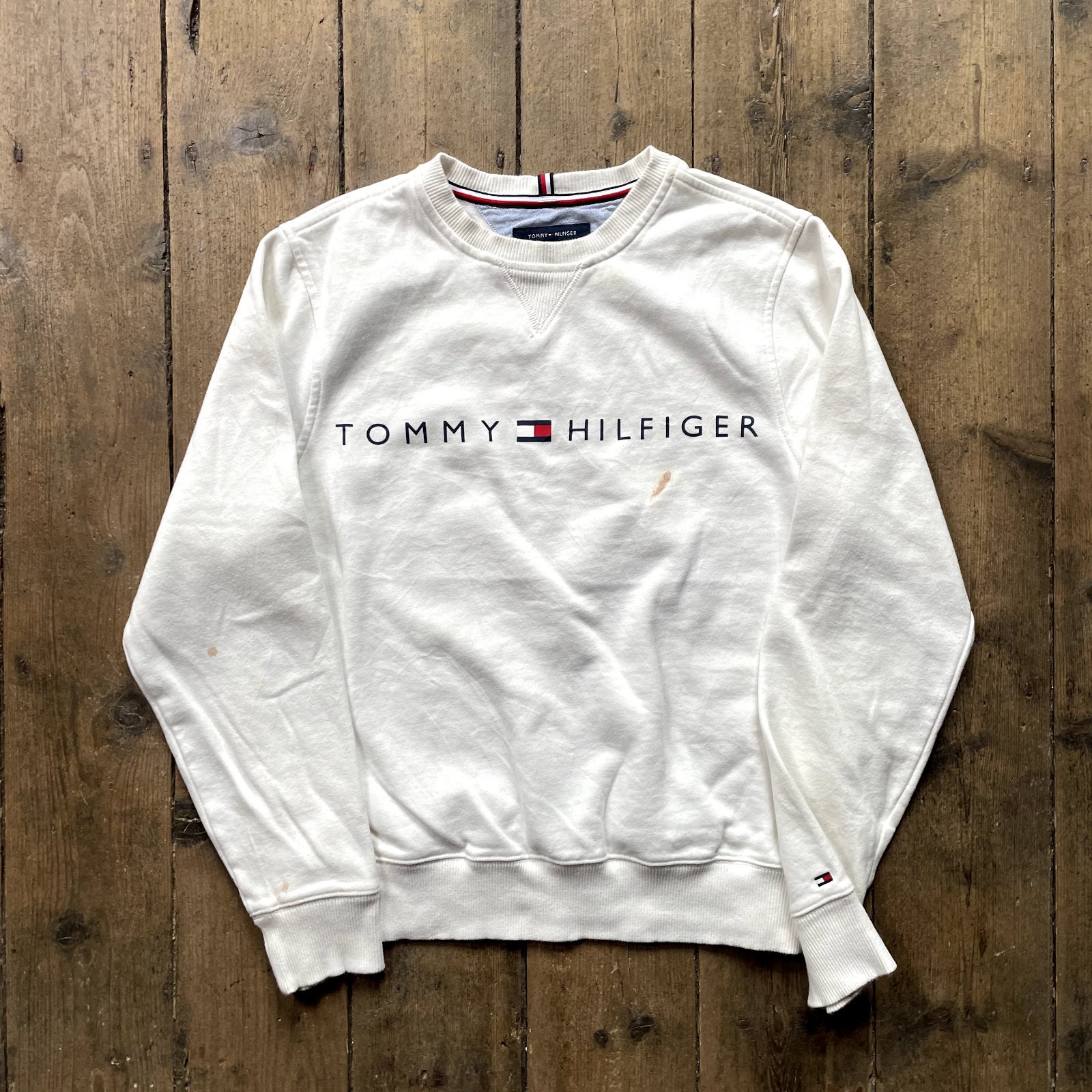 Vtg Tommy Hilfiger USA Collection Sweatshirt Pullover XL Leather Patch Crew  Neck