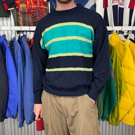 Fila 90s Striped Jumper Knitted Vintage 