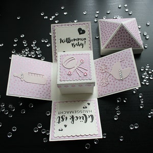 Explosionsbox Baby, Geburt, Taufe, Geschenk, Überraschung, personalisierbar, handgemacht, Ex-Box, Geldgeschenk