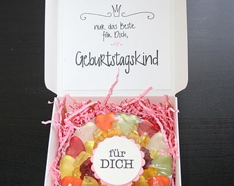 Gummibärchentorte, Geburtstagstorte, Geburtstag, Pizzaschachtel, Geschenk, Geburtstagsgeschenk, Handgemacht