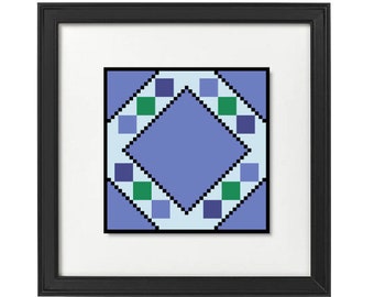 Wzór na kołdrę haftowaną krzyżykiem/diamentem – Blue Fields