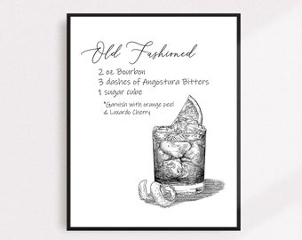 Old Fashioned Recipe | Bar Art | Minimalist Print