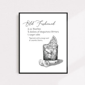 Old Fashioned Recipe | Bar Art | Minimalist Print