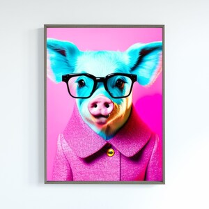 Cute Funny Pig with glasses Pig Print Pig Gift Pig art Pig poster Pig wall art Pig funny Pig Pigs Digital Wall Art