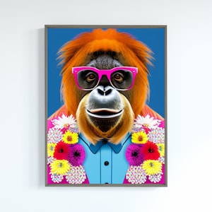 Funny Cute Orangutan with glasses, Printable Wall Art | Orangutan Photo | Orangutan Art | Bathroom Art Print | Digital Download