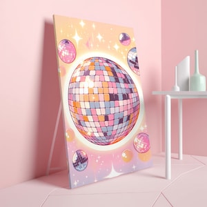 Pink and Orange Disco Ball Print, Trendy Wall Art, Girly Dorm Room Decor, Bachelorette Bar Art, Maximalist Decor, Digital Download Poster